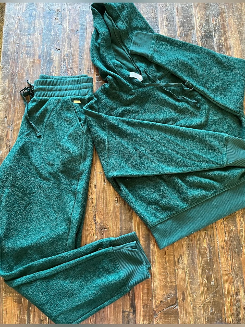 Women’s Forest Green Cozy Fleece Joggers & Matching Cropped Hoodie Sz XS
